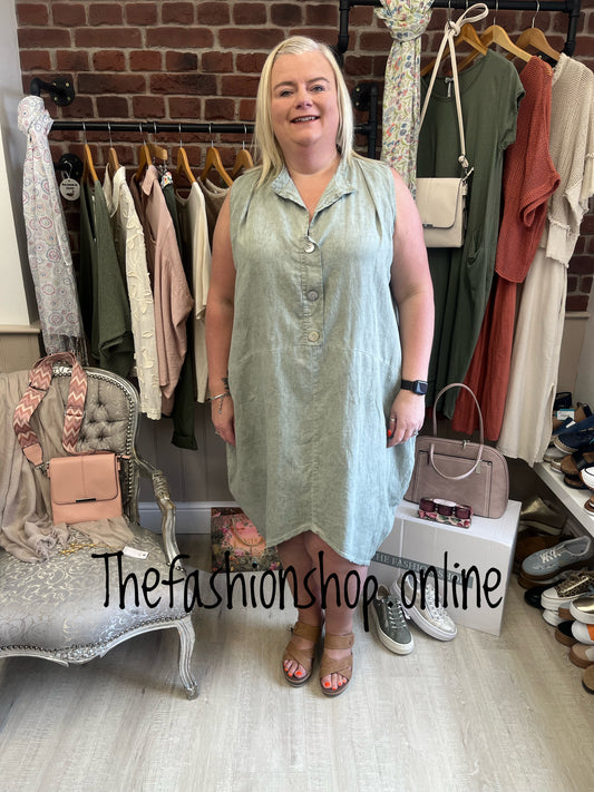 Khaki linen mix sleeveless tunic 16-24