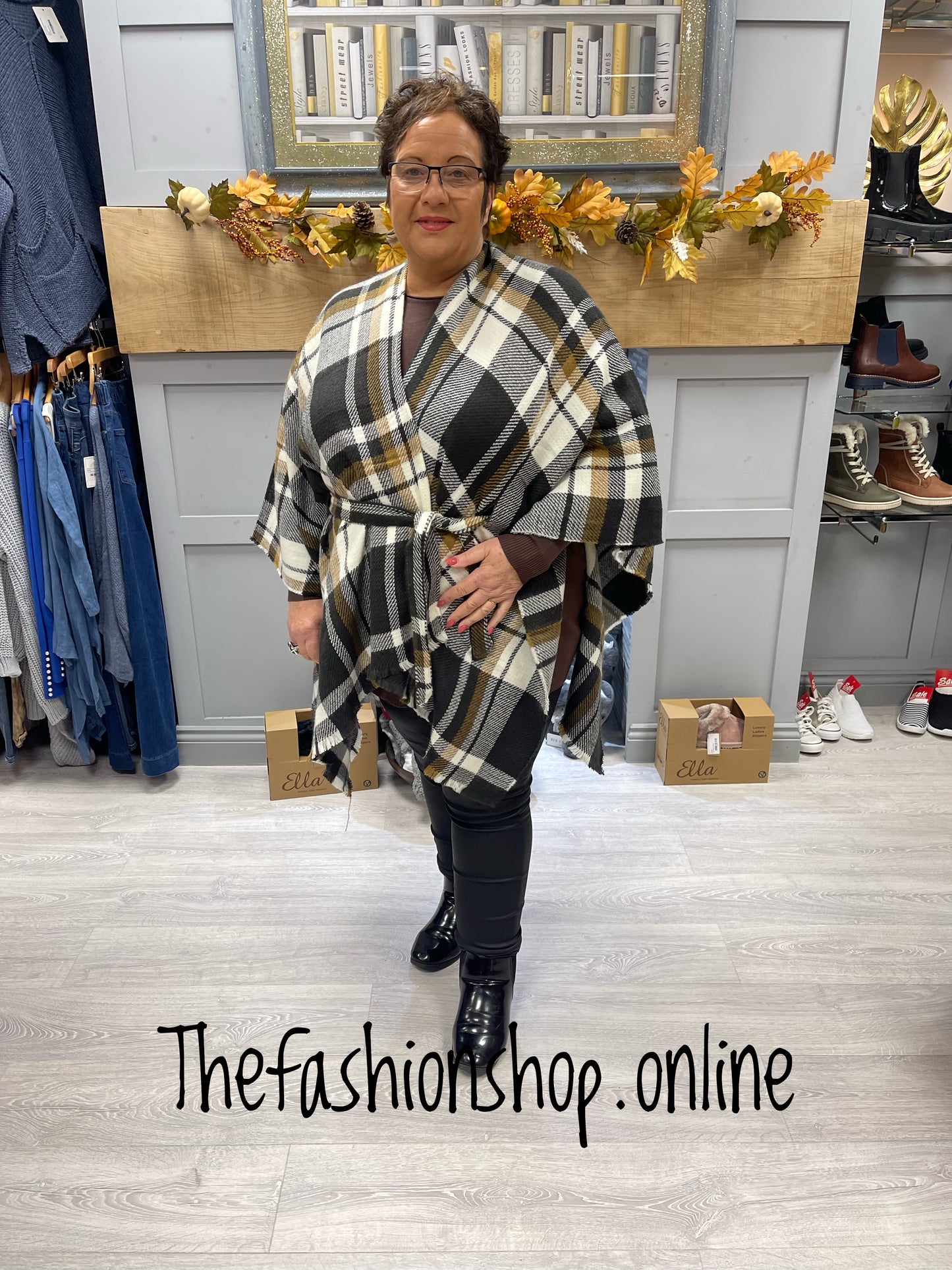 Camel and black belted poncho - free size