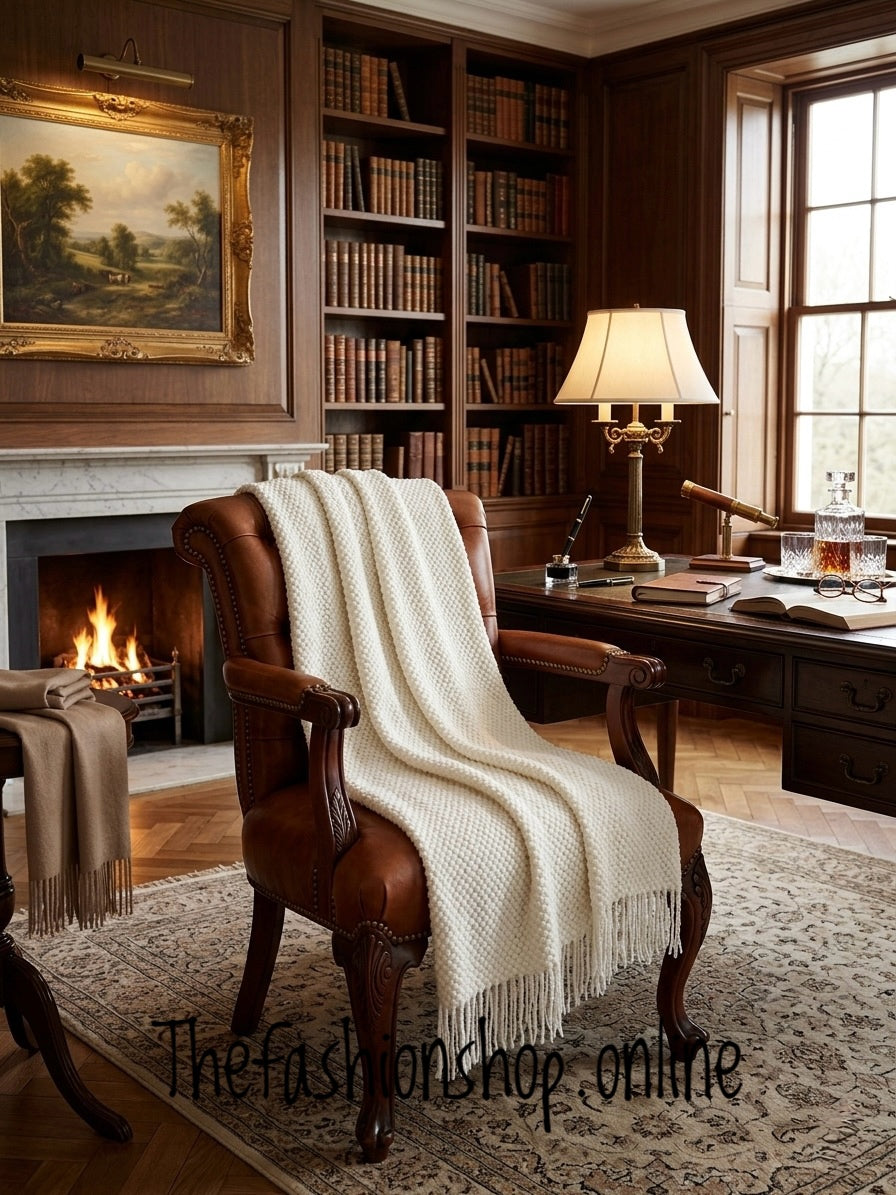 Waffle Knitted Throw in Cream 60x95 inches