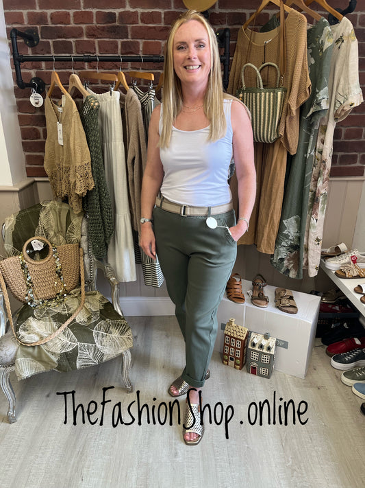 Cally khaki stretchy trousers with belt 8-16