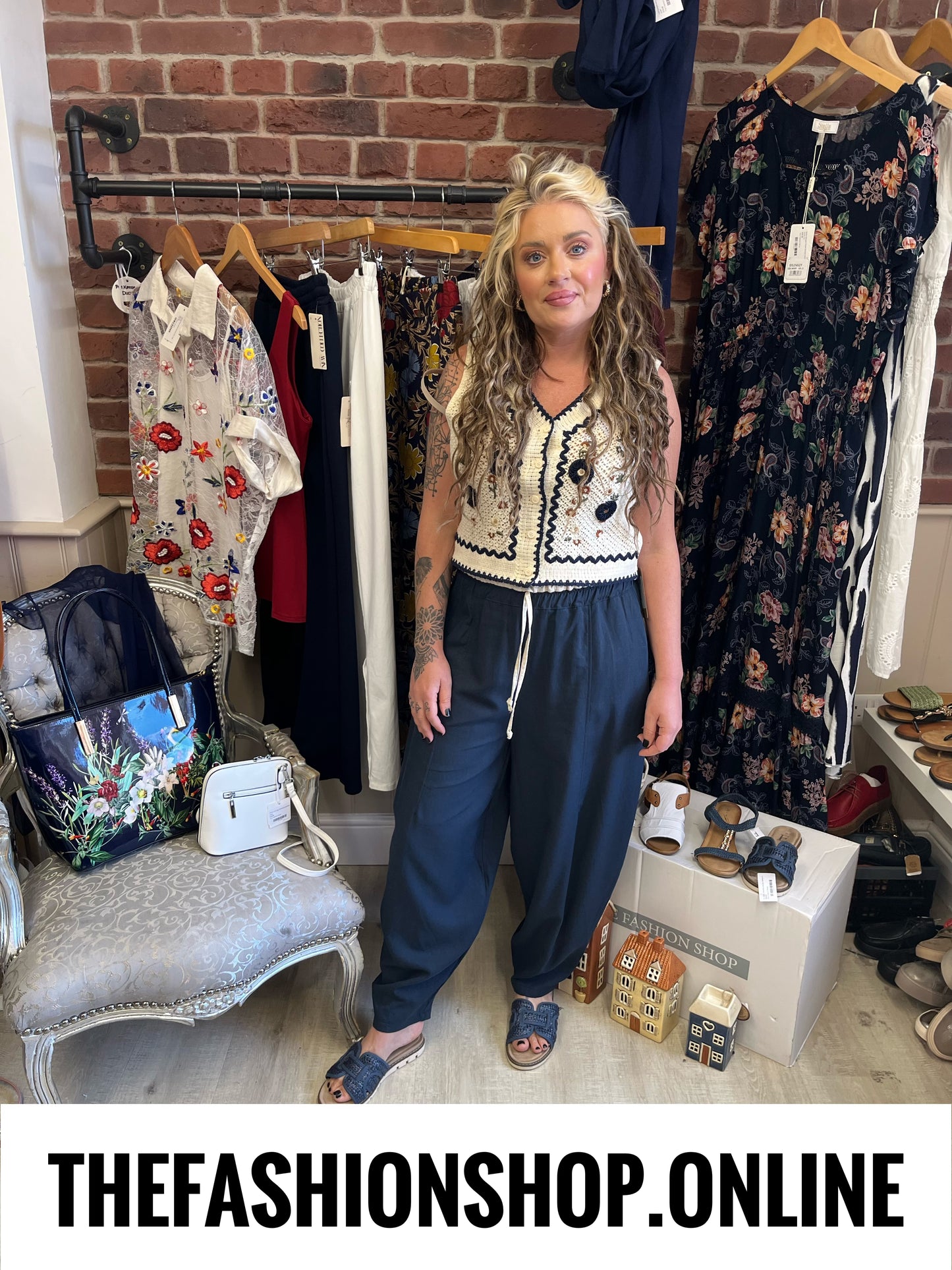 Sasha navy linen mix relaxed trousers 8-14