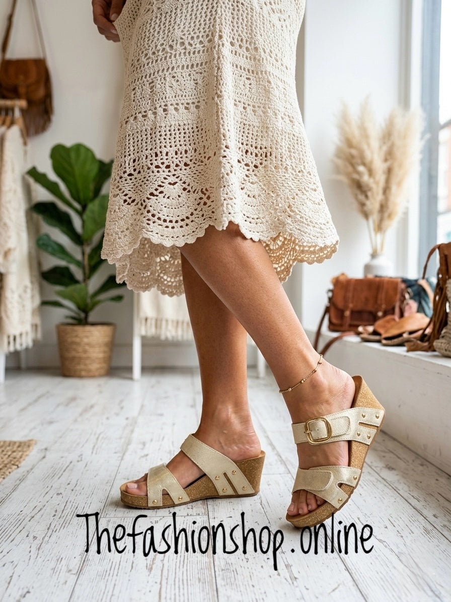 Amelia Gold studded wedge sandals sizes 3-8 (36-41)