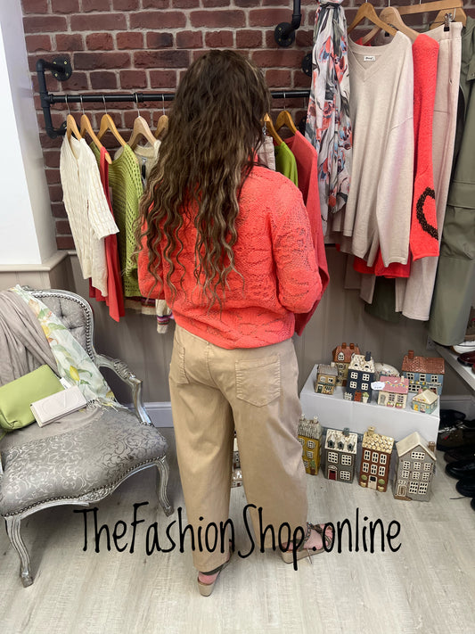 Heidi coral linen mix lace jumper 8-14