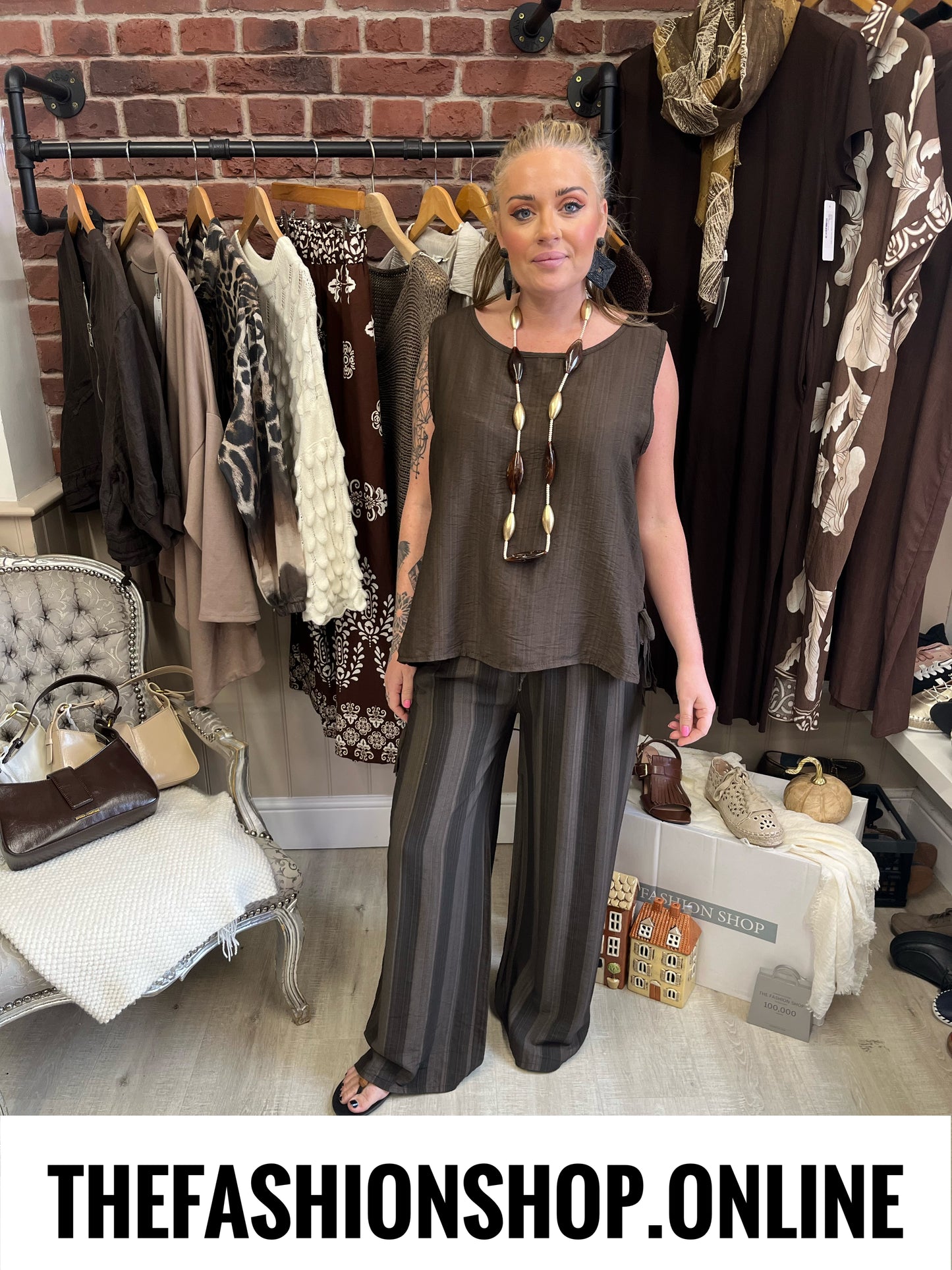 Belle brown striped wide legged trousers 8-14