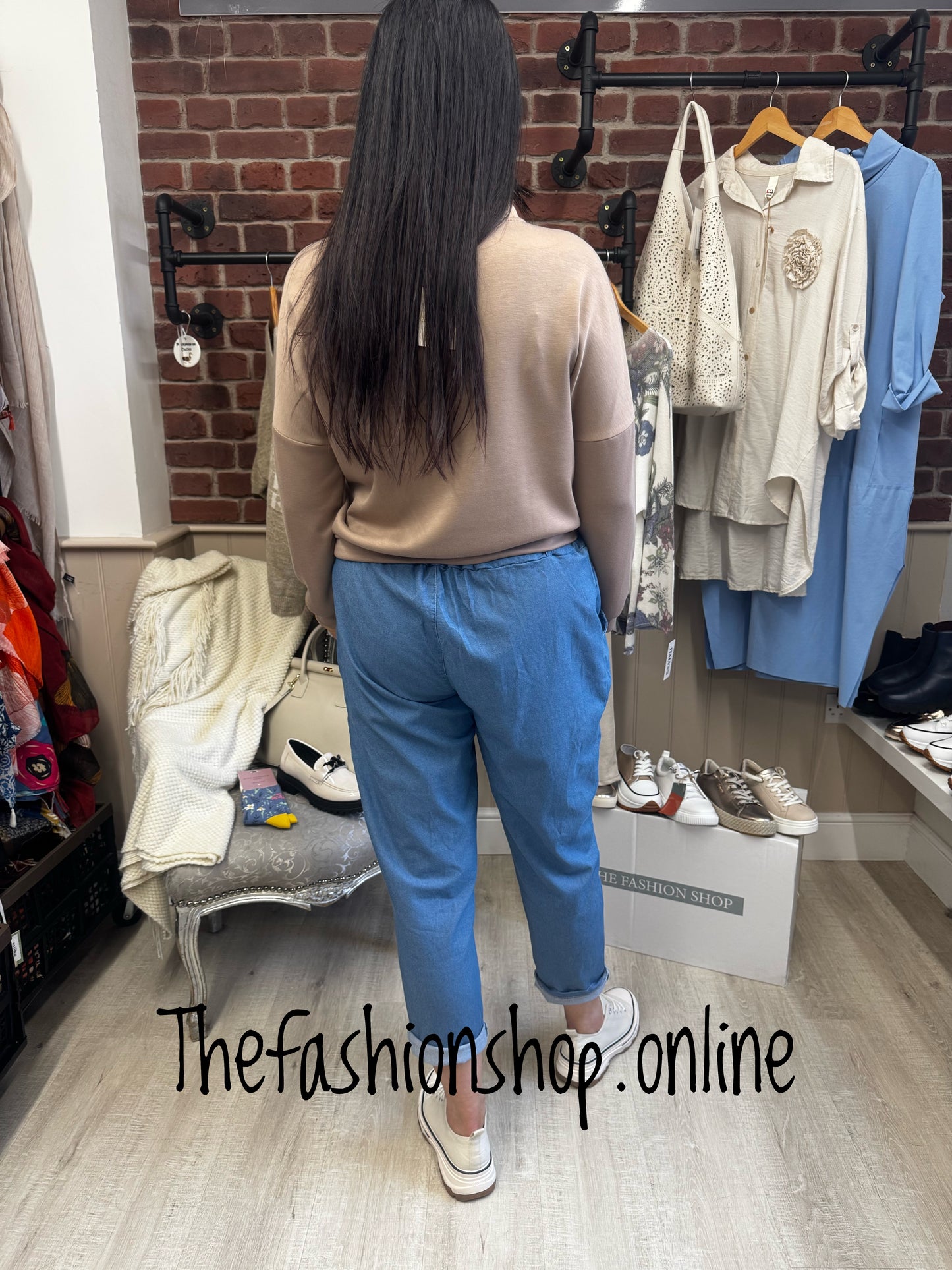 Annie denim blue trousers with belt 10-18