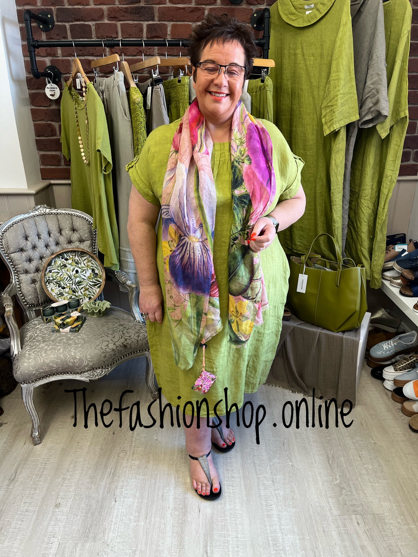 Louisa olive linen dress 14-20