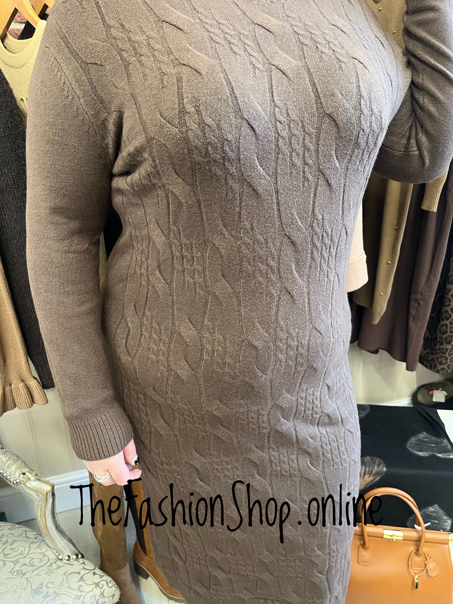 Alison brown cable knit jumper dress 14-18
