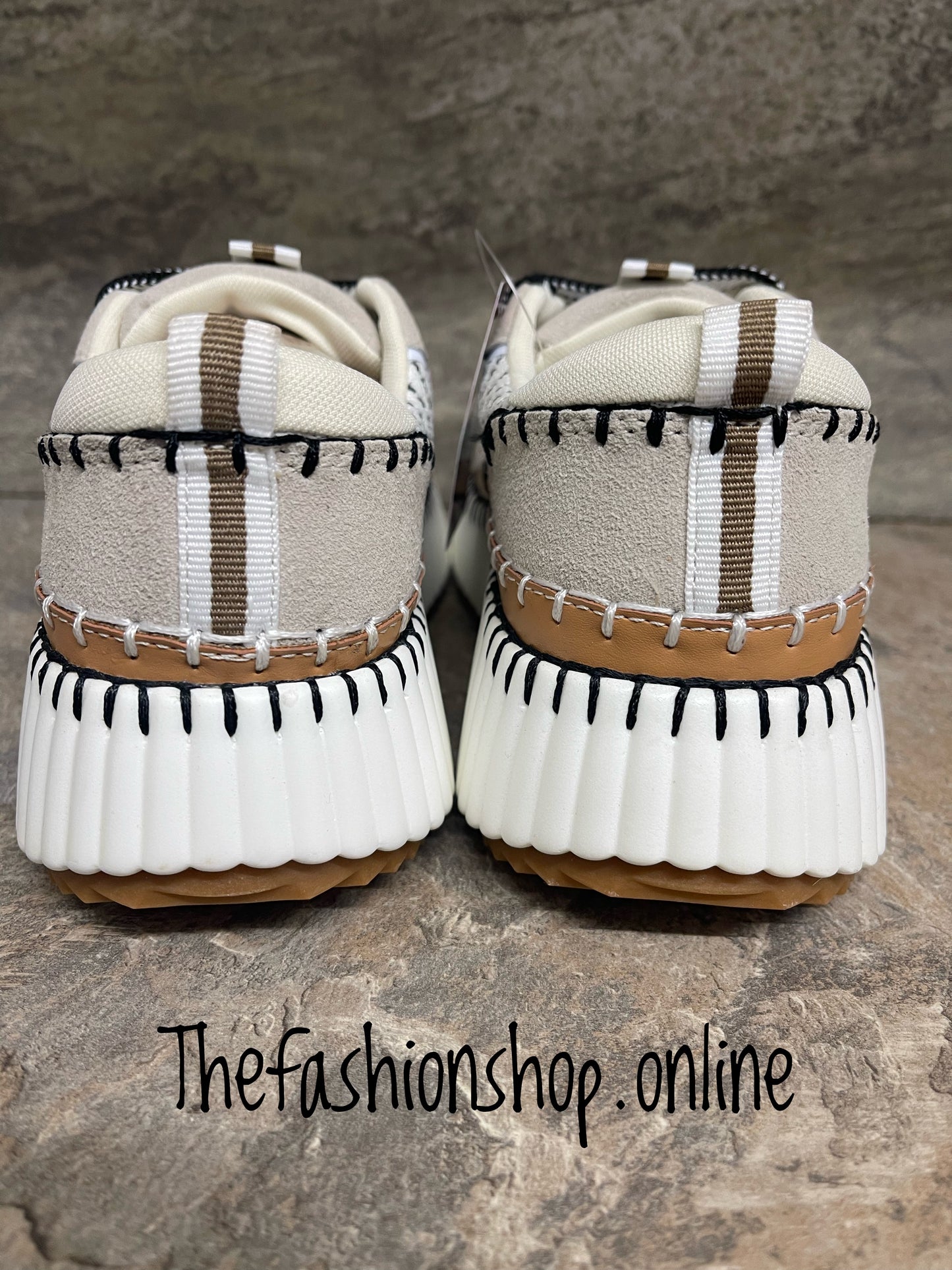 Beige stitched lace up platform trainers sizes 3-8