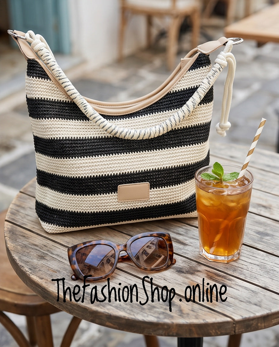 Ibiza bold stripes straw bag