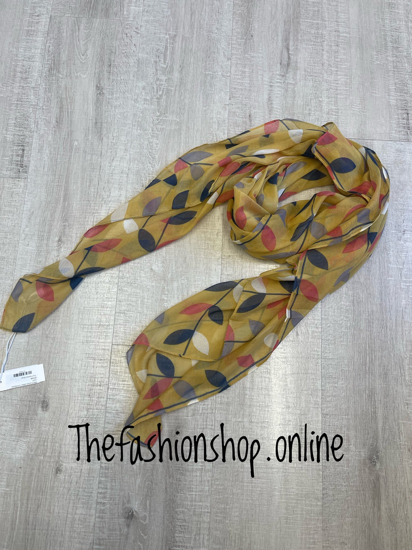 Red Cuckoo yellow vine leaves scarf