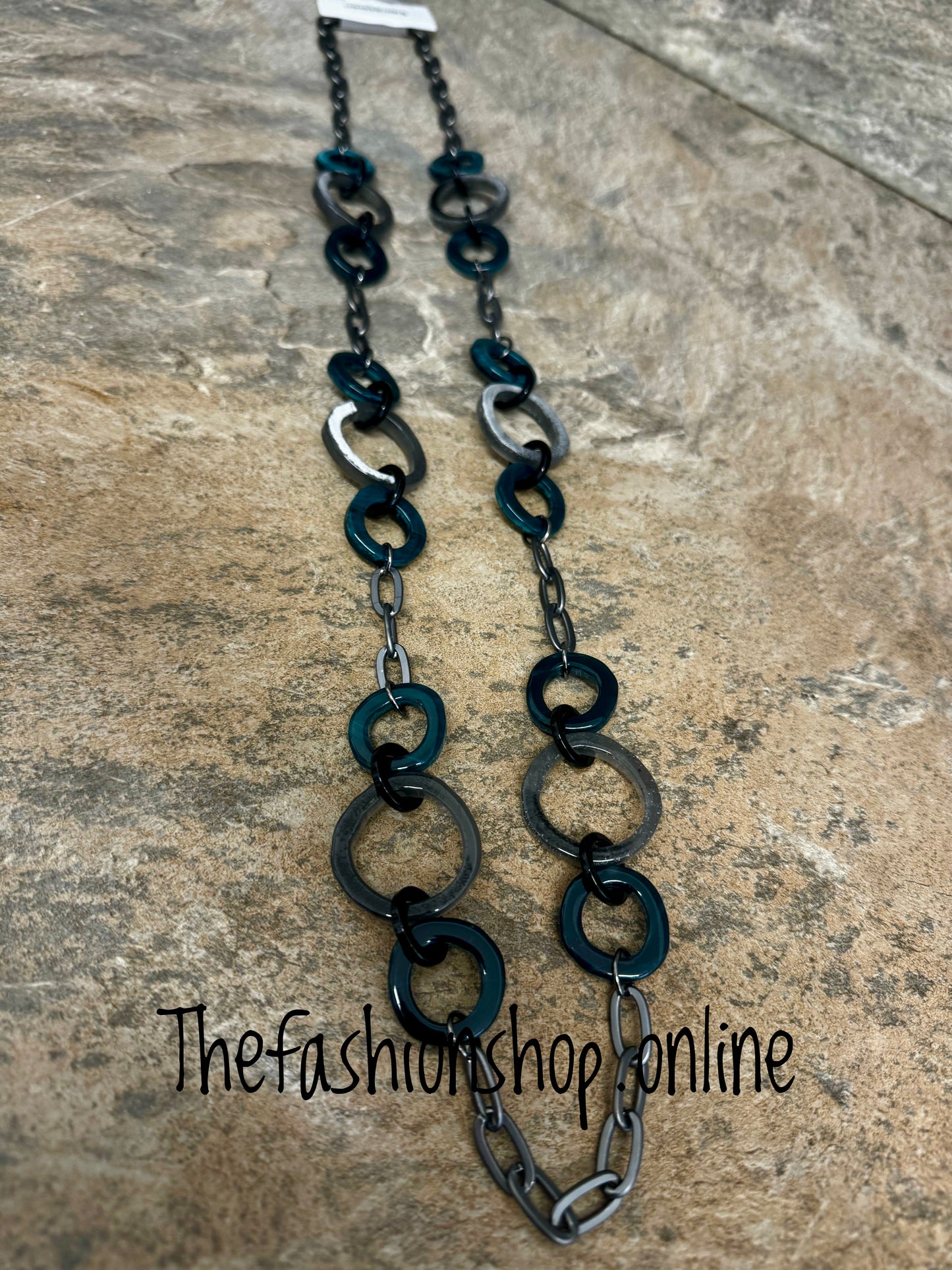 Teal and Pewter Grey Necklace