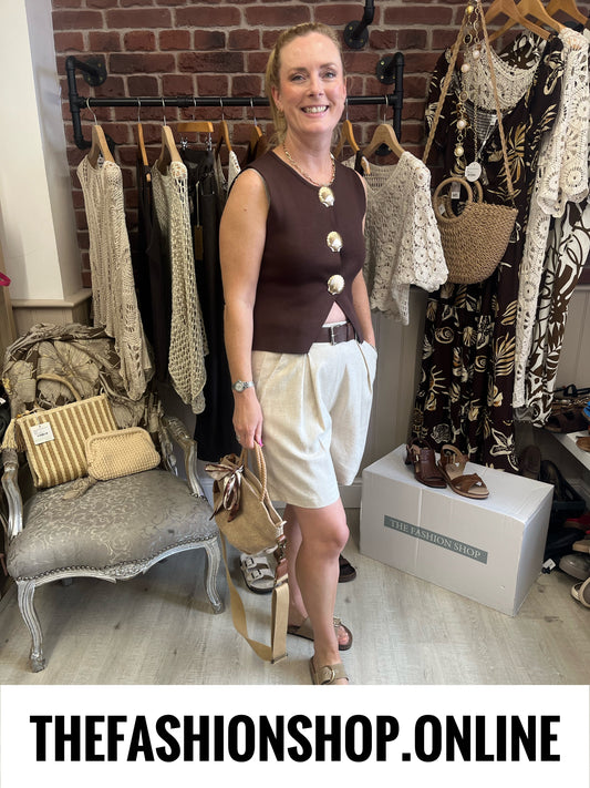 Carla beige linen mix shorts with belt  8-14