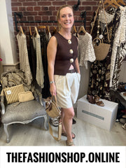 Carla beige linen mix shorts with belt  8-14