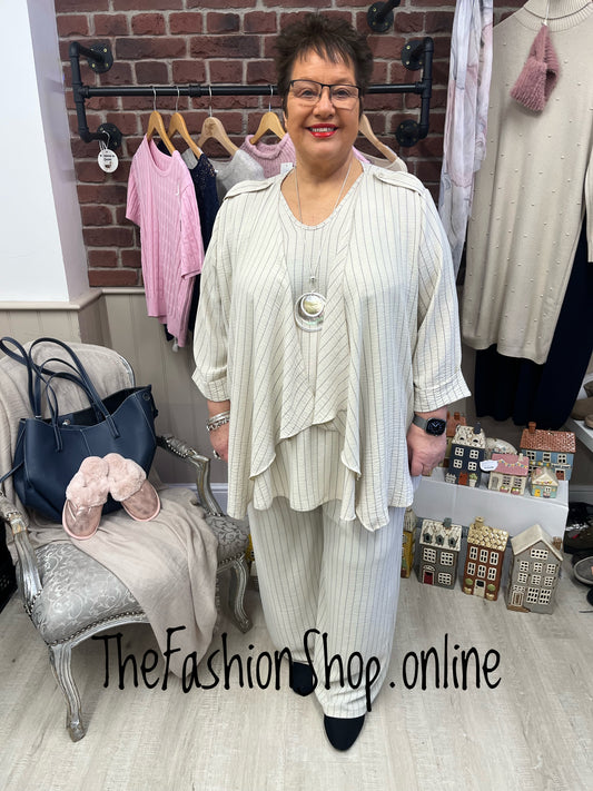 Chloe beige striped waterfall jacket 14-22