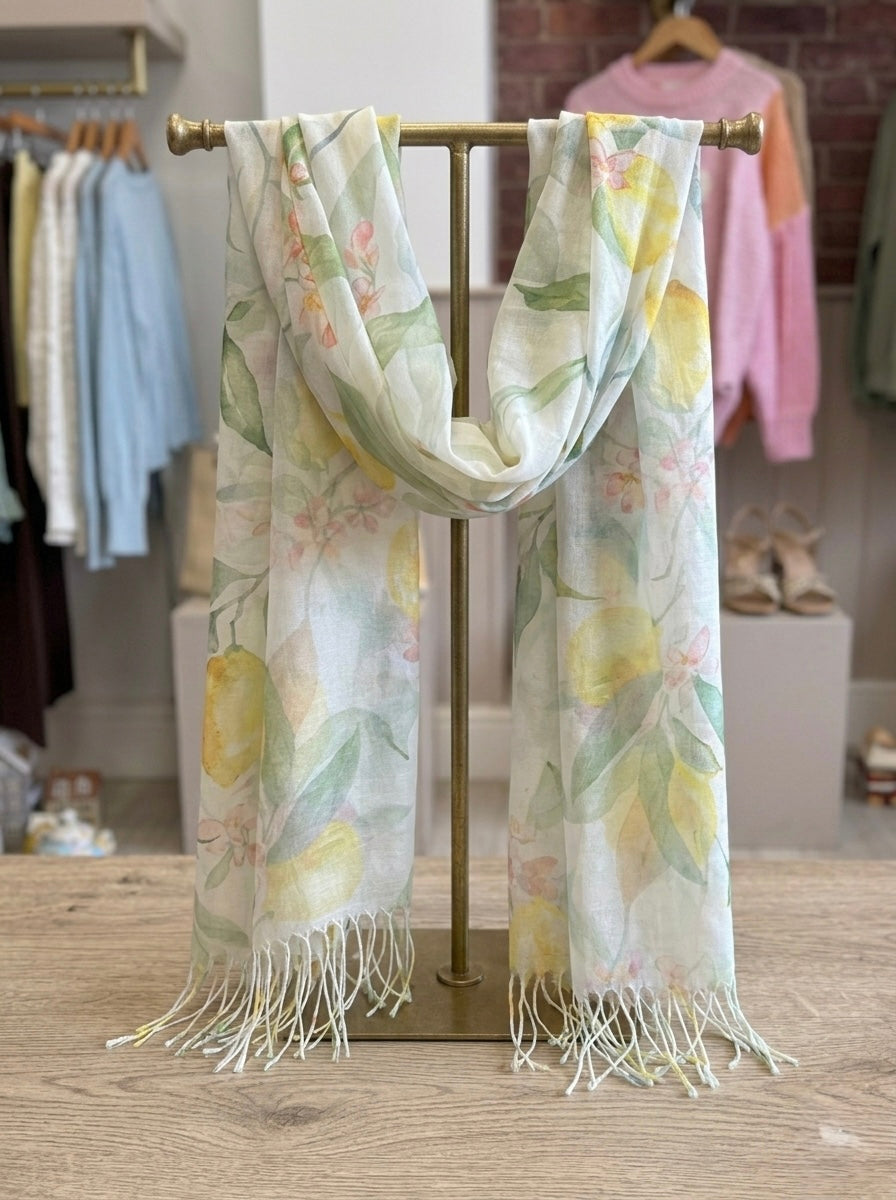 Green and lemons lightweight scarf