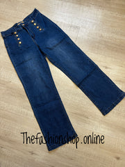 Freya dark wide leg denim button jeans sizes 10-22