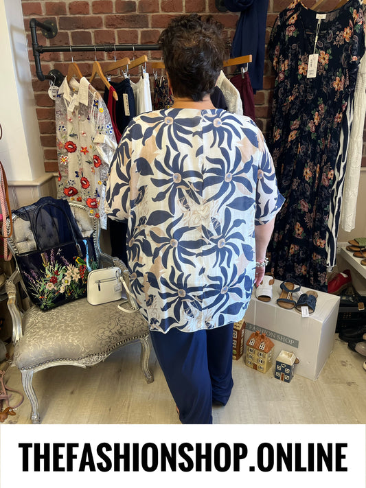 Navy and Mocha Botanical Floral Top 18-22