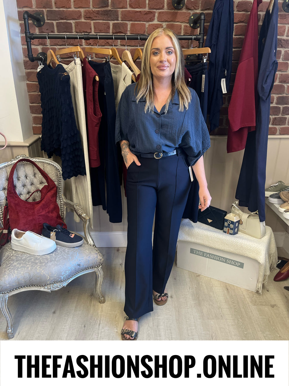 Cameron navy wonderful fit straight leg trousers sizes 8-16