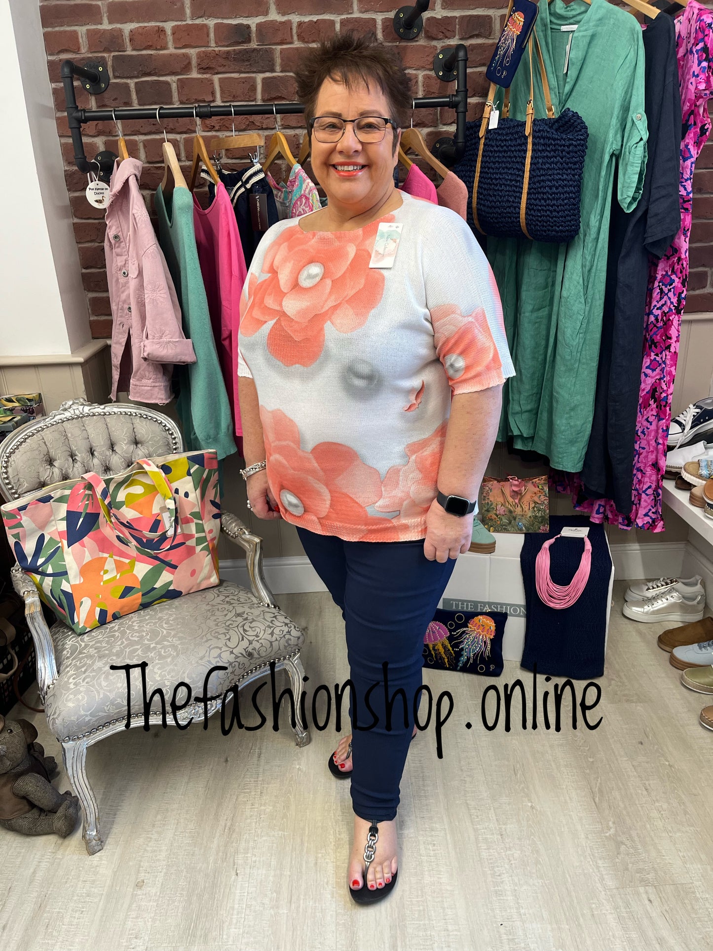 Grace coral flower and pearl top 14-22