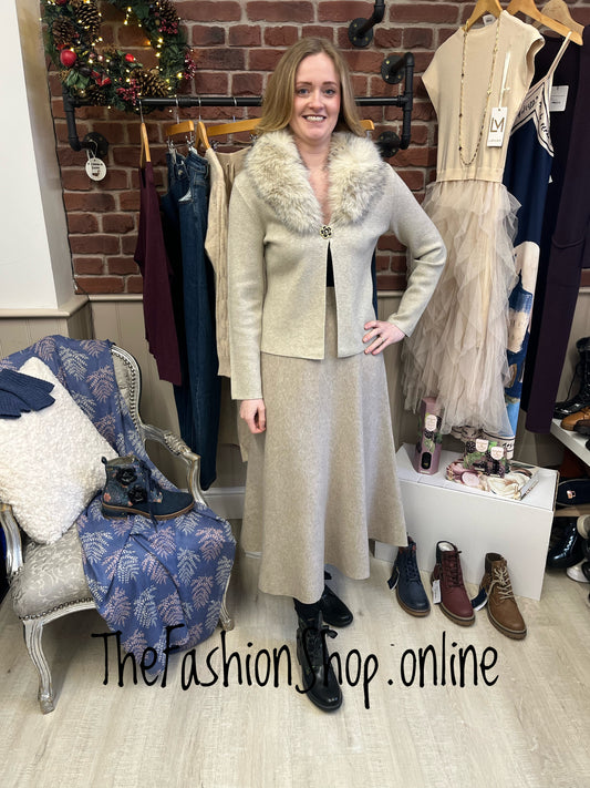 Heather beige faux fur collar coatigan 8-12