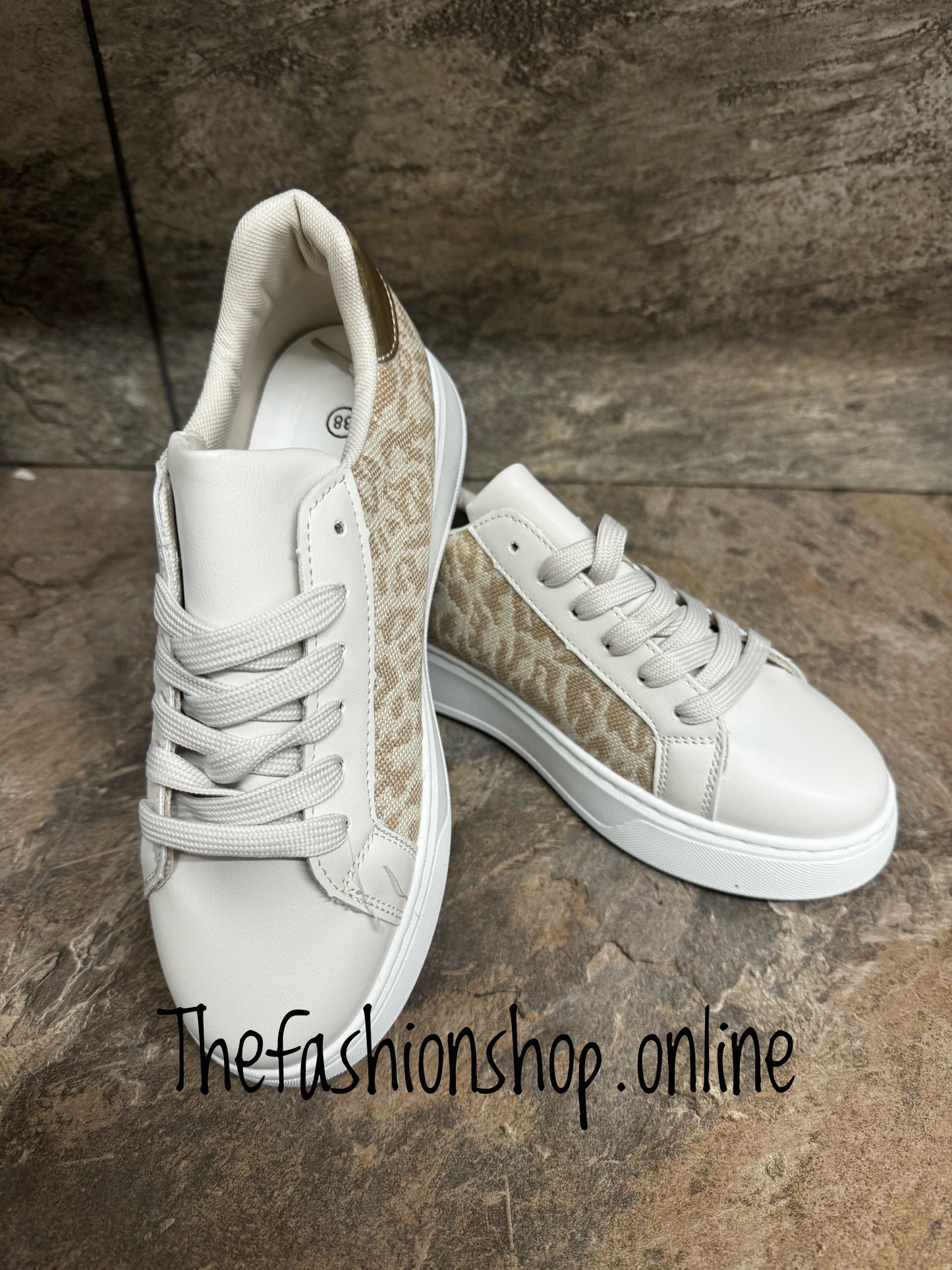 Beige leopard and glitter star platform trainers sizes 3-8