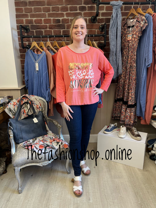Charlotte coral animal print top 10-16