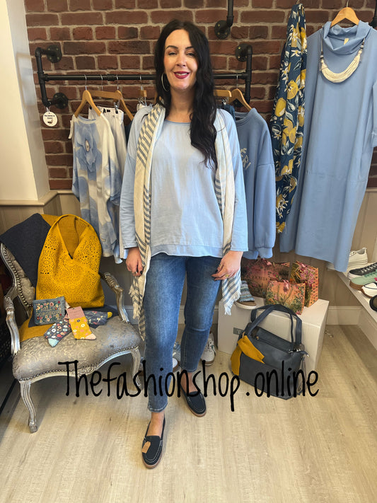 Lucy blue linen mix top 12-18