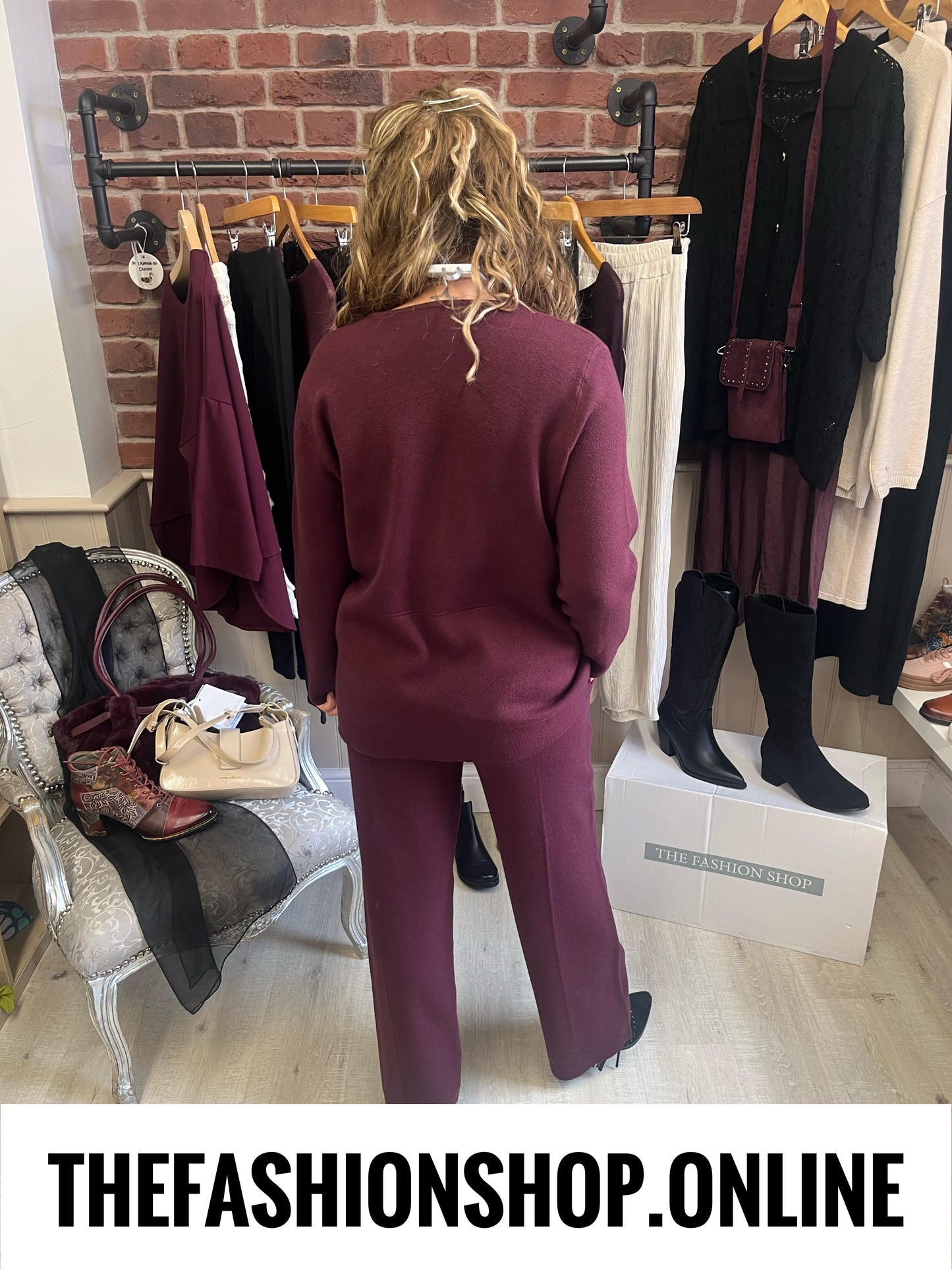 Tasha wine cashmere mix co-ord 10-16