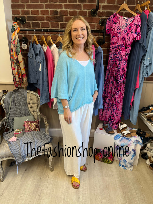 Eleanor sky blue knitted v neck top 10-18