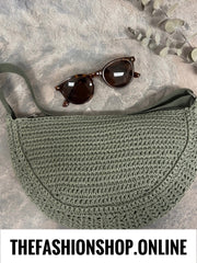 Santiago khaki raffia crossbody bag