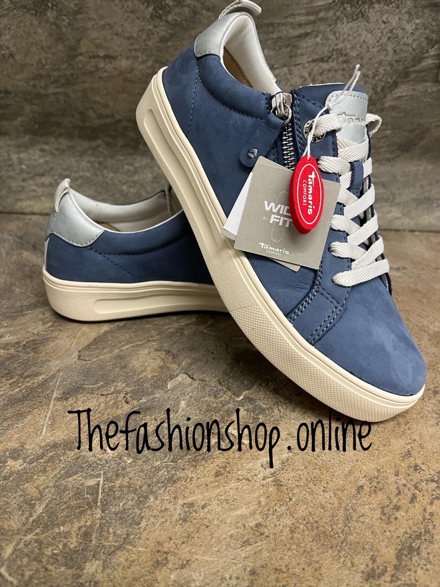 Tamaris denim blue nubuck leather wide fit trainers sizes 4-8 (37-41)