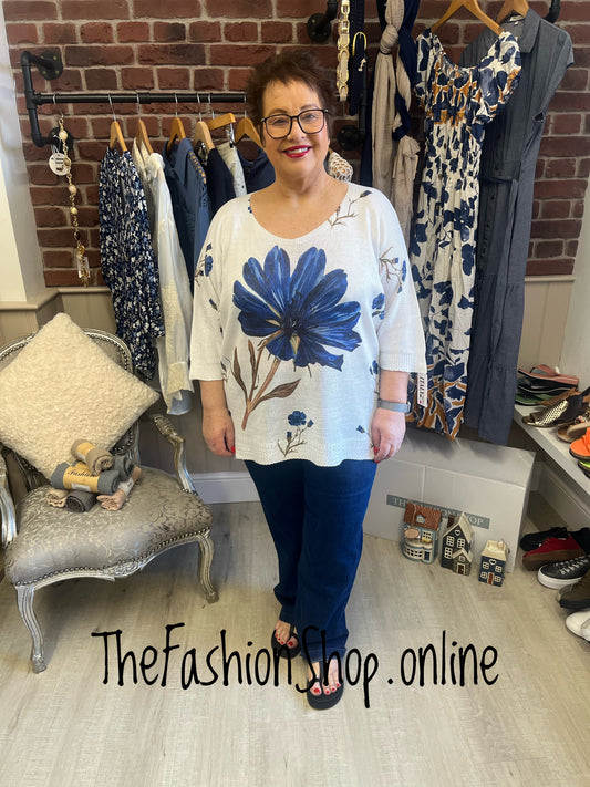 Ashley blue flower knitted top 16-20