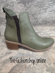 Modella Lisbon Olive Green leather boots sizes 4-9 (37-42)