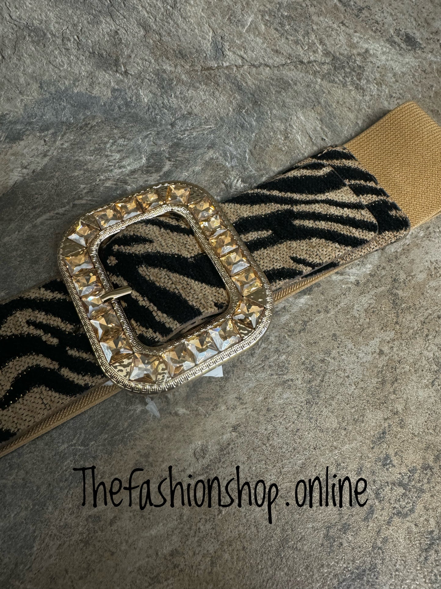 Camel tiger print elasticated belt