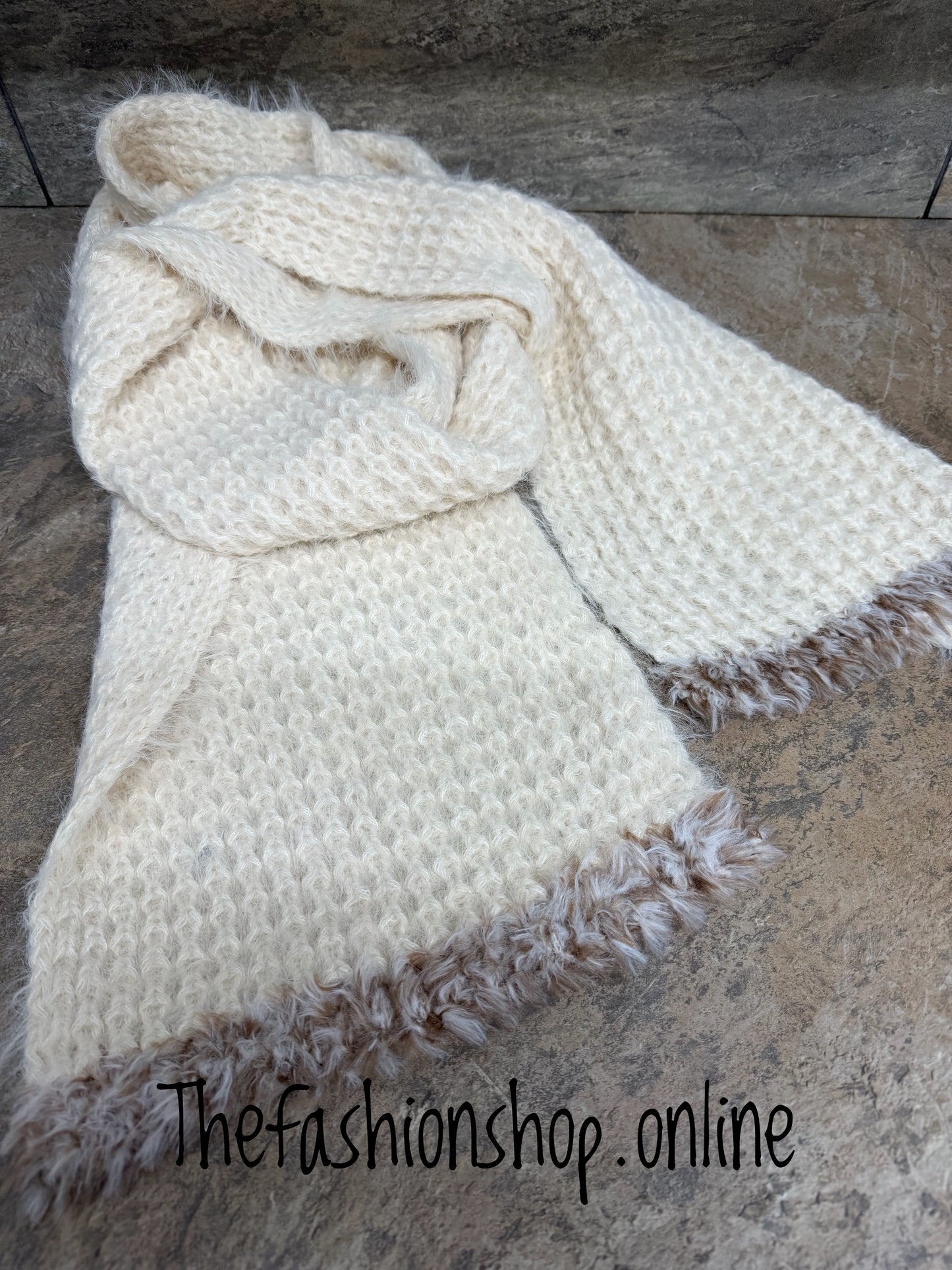 Cream knitted waffle scarf