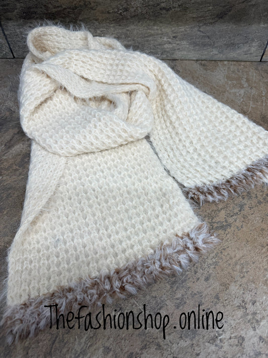 Cream knitted waffle scarf
