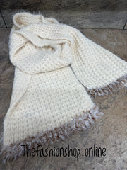 Cream knitted waffle scarf