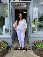 Cotton side split crochet top 10-18 in four colours blue, pink, beige and green