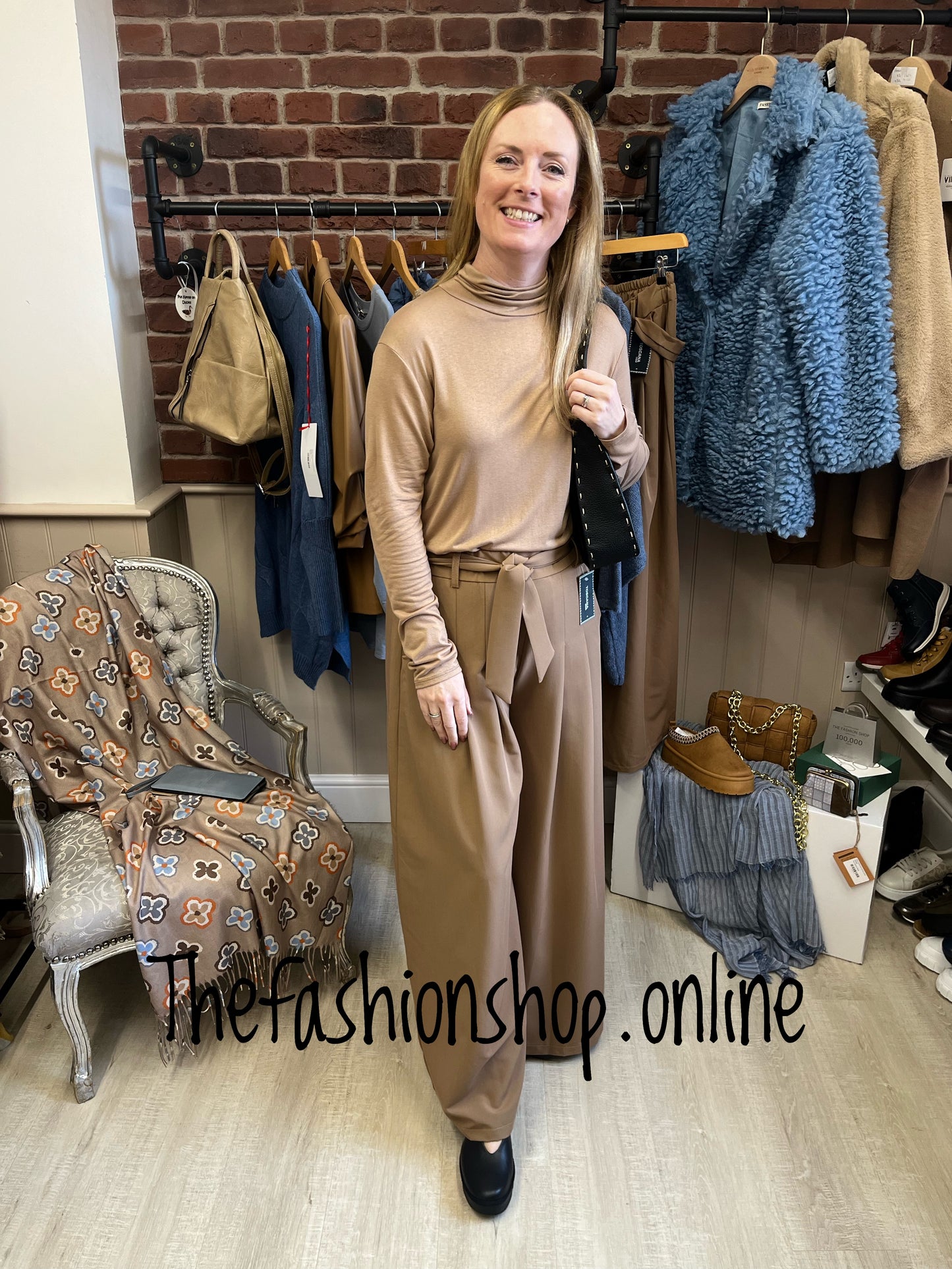 Camel cowl neck layering top 10-16