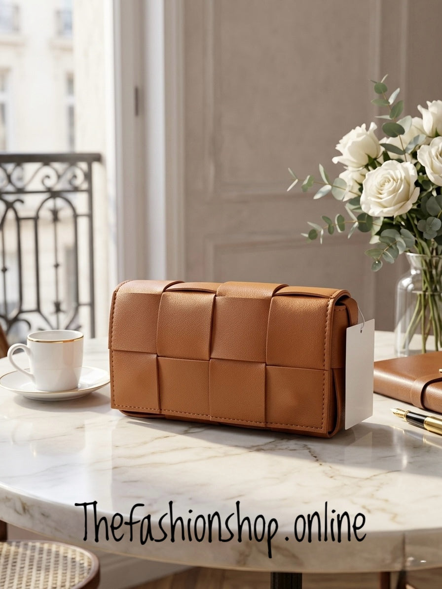 Tan small woven bag