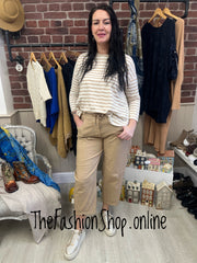 Yvette camel and beige striped top 10-16