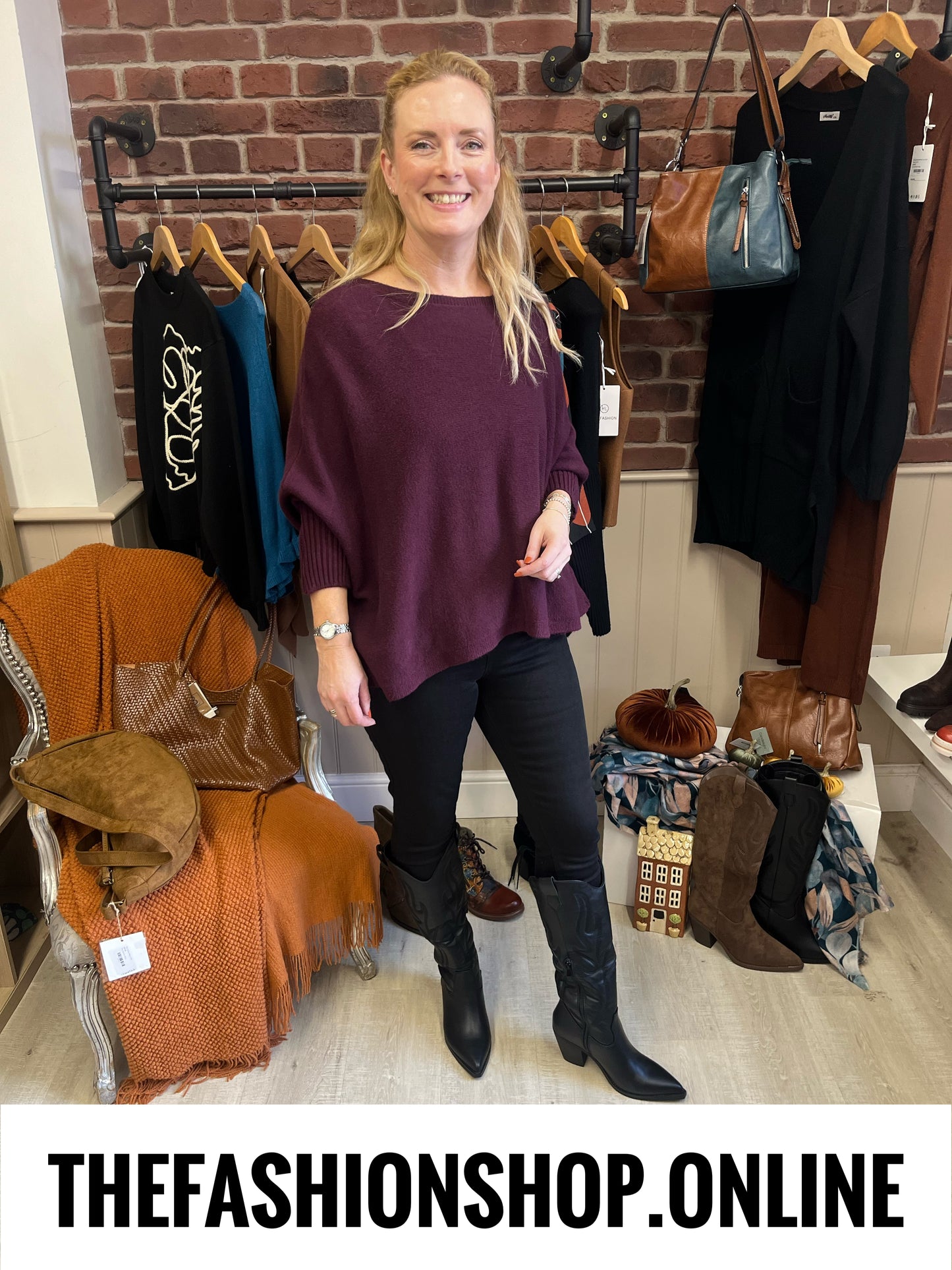 Grace damson ribbed sleeve jumper 10-22