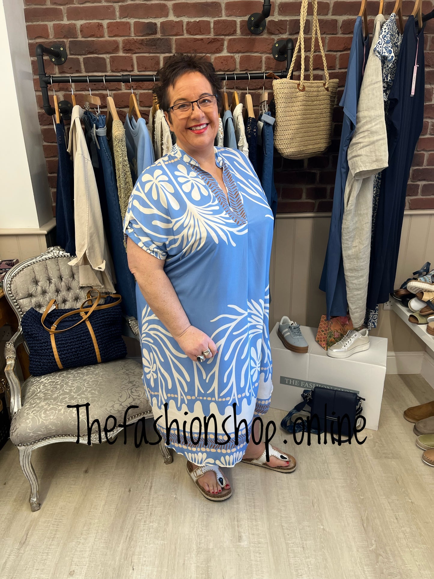 Antigua blue v neck tunic dress 16-22