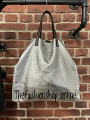 Sarah Tempest metallic silver leather tote bag