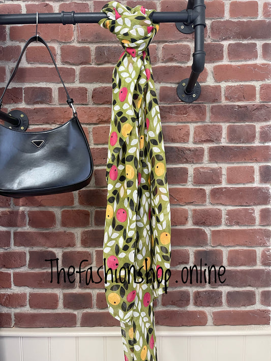 Olive green berries scarf