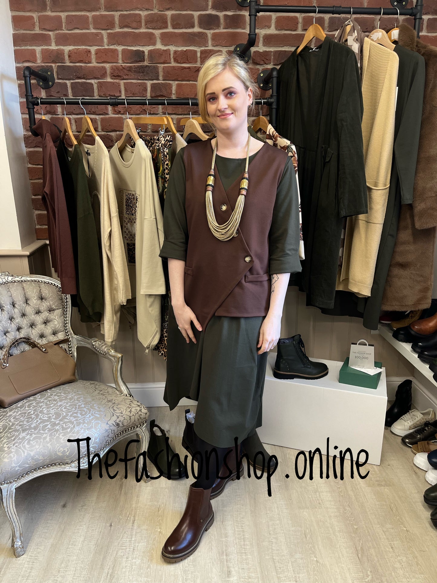 Brown jersey tailored asymmetric waistcoat 10-16