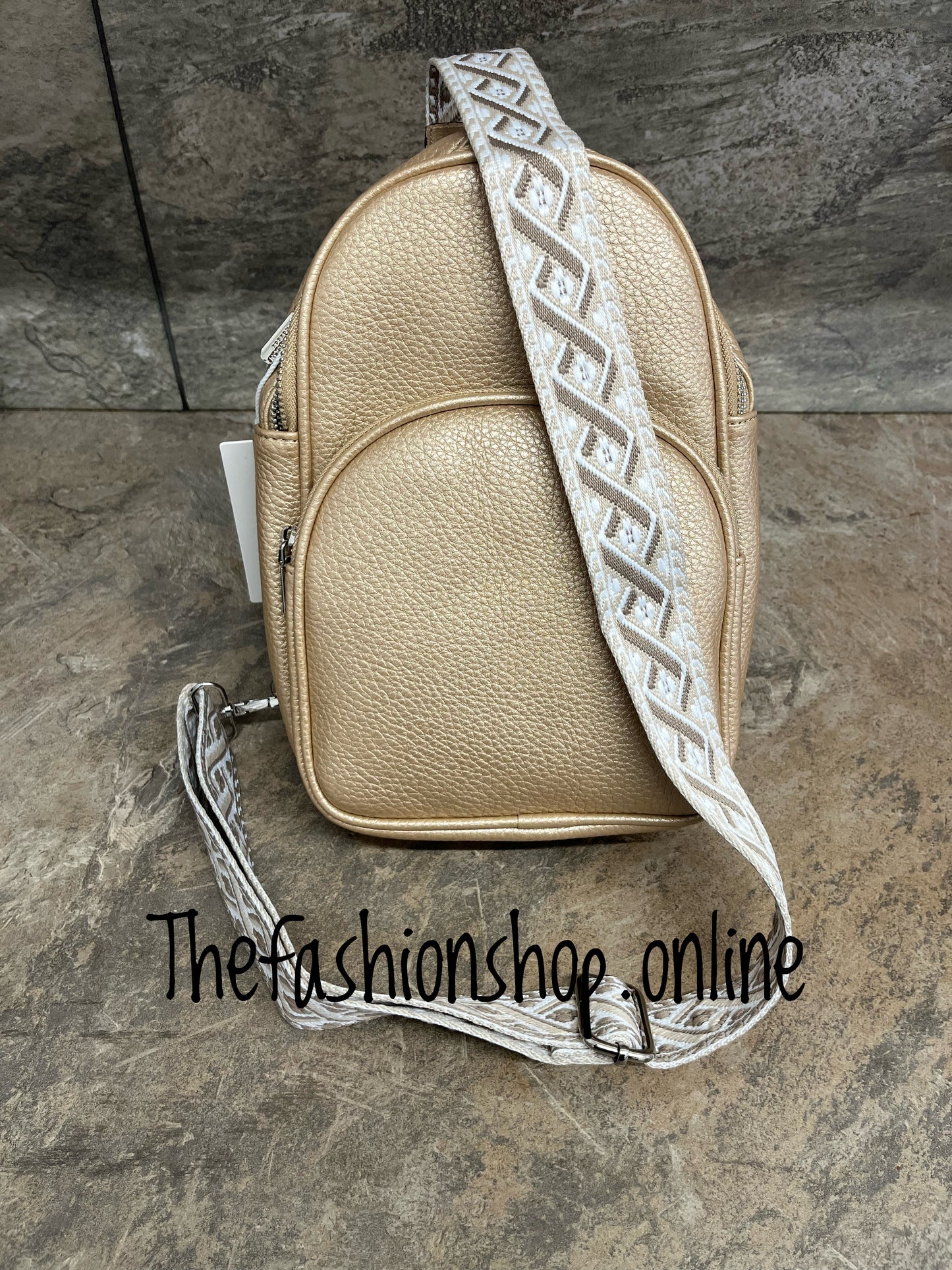 Gold twin zip sling bag