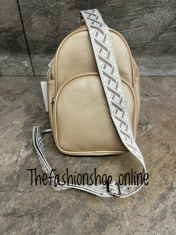 Gold twin zip sling bag