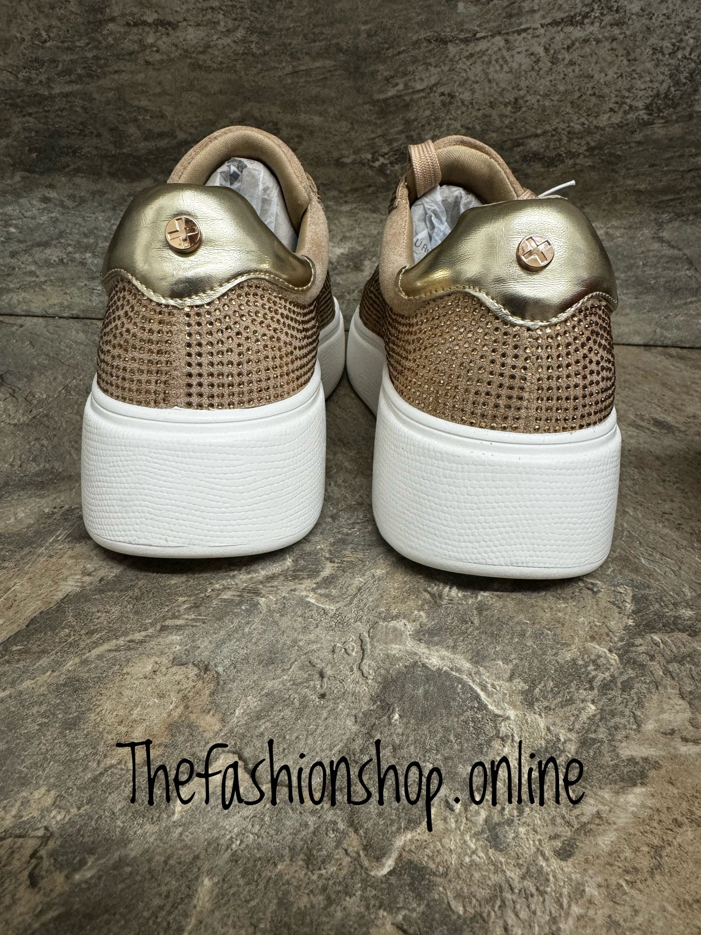 Xti Gold Diamante Detail Trainers sizes 3-7