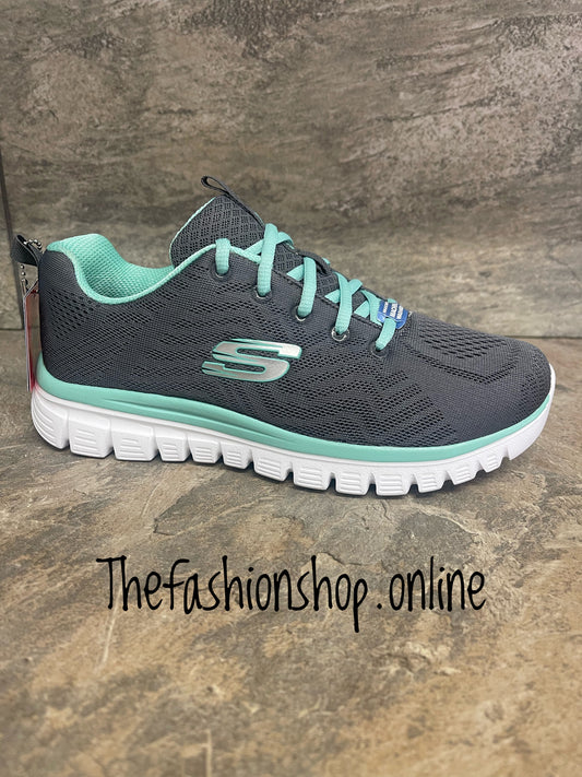 Skechers Charcoal And Green Wide Fit Graceful Get Connected Trainers sizes 3-8